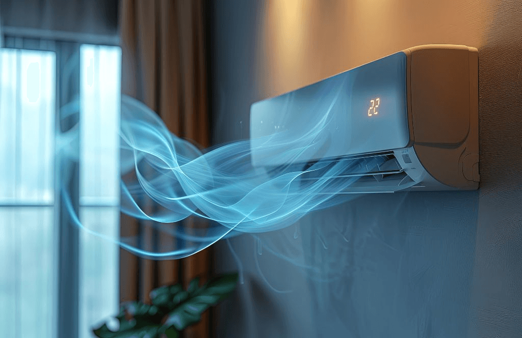 Moderne airconditioning unit met koele luchtstroom